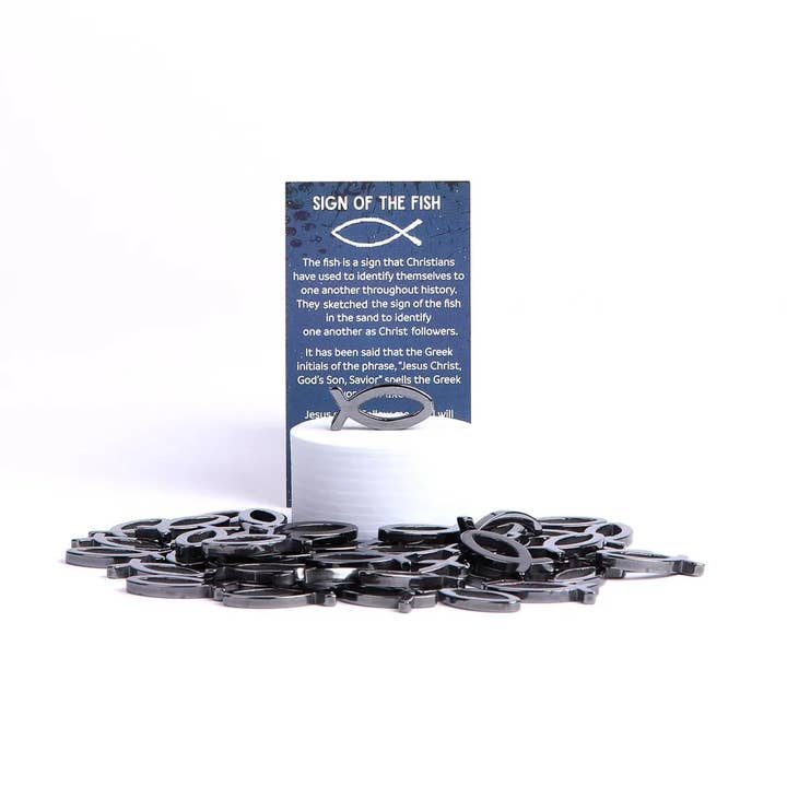 Swanson Christian Products - Wholesale Keepsake Coin/Token - Hematite Pocket Fish w/ Card Pk50