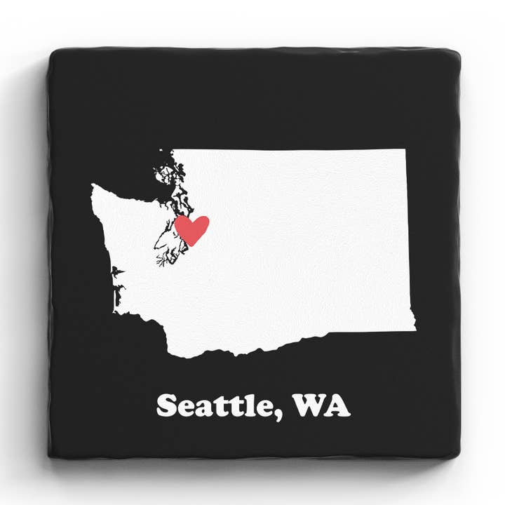 Heart Map - Black (Any City & State) - Marble Coaster for wholesale by Paisley & Parsley