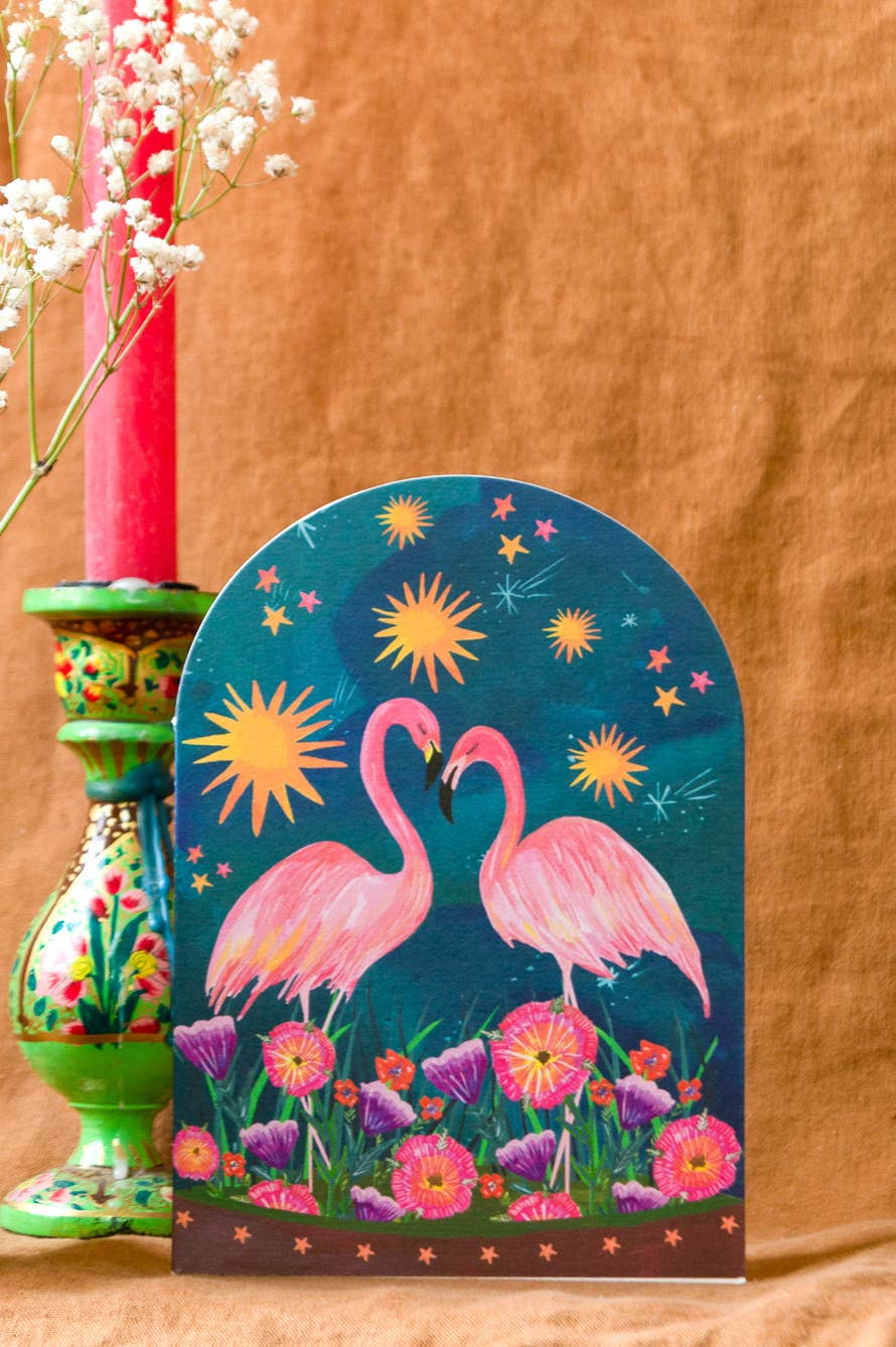 Hutch Cassidy - Wholesale Everyday Greeting Card - 'Sunset Flamingo Bell Jar' Greetings Card2