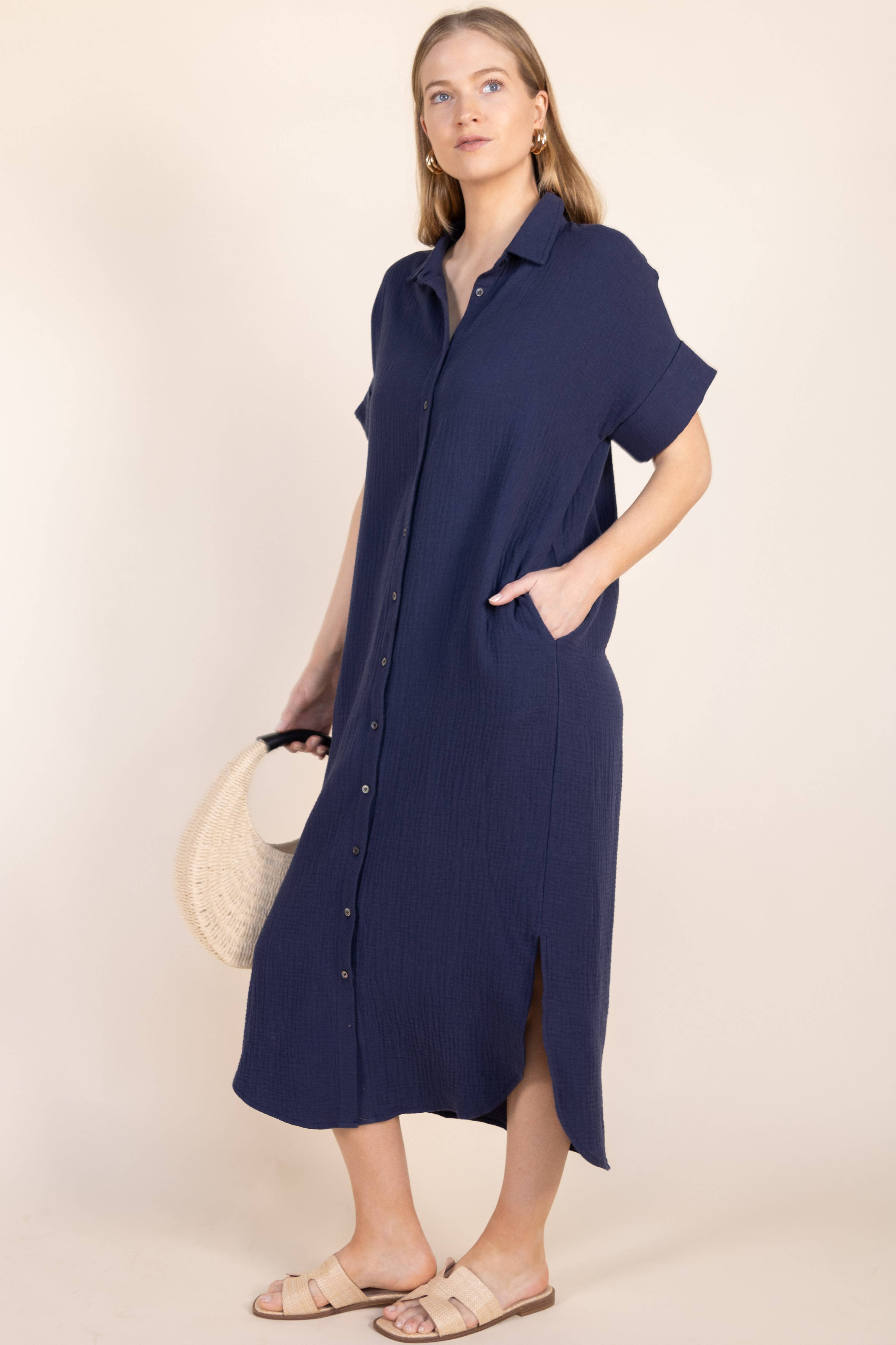 Before You Collection - Wholesale Dress - Women's - 3-Ply Heavy Gauze Button Up Shirt Dress10