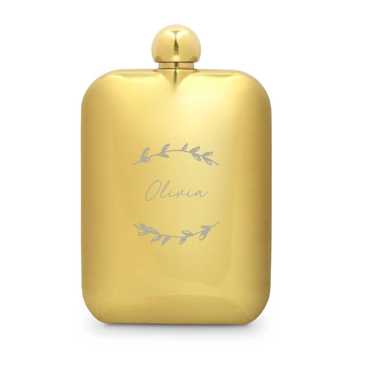 Weddingstar Inc. - Wholesale Flask - Gold Metal Round Edged Hip Flask - Rustic Garland0