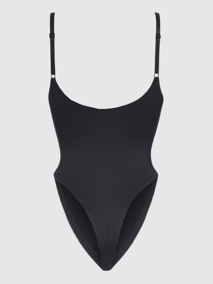 Black KATRINA MICRO & MESH HIGH HIP SHAPING BODYSUIT for wholesale on Faire