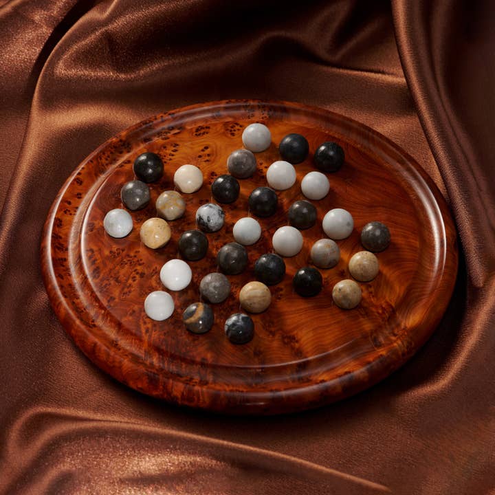 Yemma Goods - Wholesale Board Game - Handcrafted Thuya Wood Solitaire Game With Marble Balls