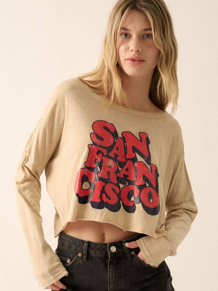 San Francisco Vintage Wash Cropped Graphic Tee for wholesale by Promesa USA