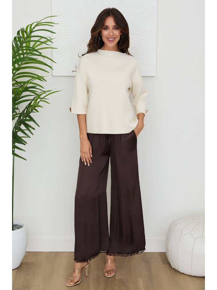 VENTI6 - Vendita all'ingrosso Pantalone - Donna - PANTALONI A GAMBA LARGA CON ORLO A FRANGE IN SETA ITALIANA (6109)6