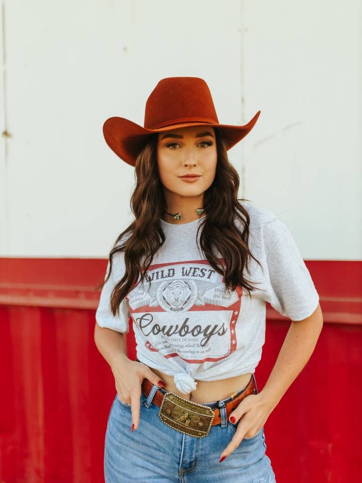 Wild West Cowboys Western Beer Logo Graphic Tee for wholesale by Wild Junkie