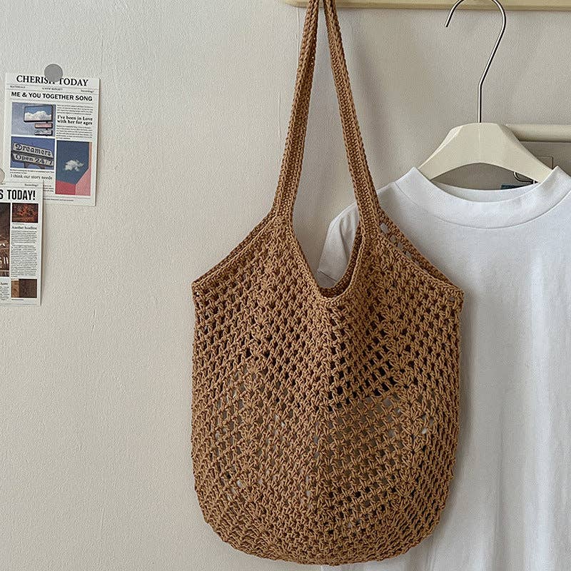 Dipped Shop - Wholesale Beach Bag - Solid Color Hollow Out Simple Beach Shoulder Bag DPB17241