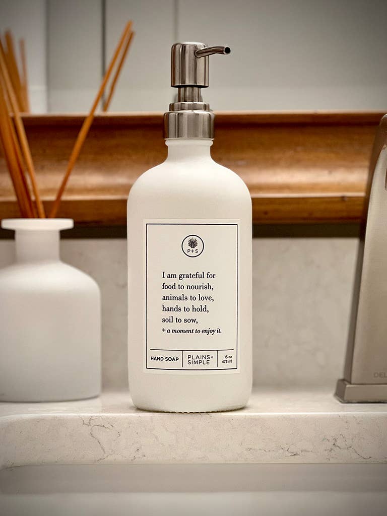 Plains + Simple - Wholesale Soap Dispenser - I Am Grateful White Glass Reusable Soap/Lotion Dispenser7