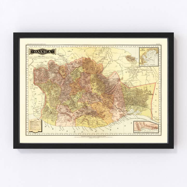 Vintage Map of Oaxaca Mexico, 1886 for wholesale by Ted's Vintage Art