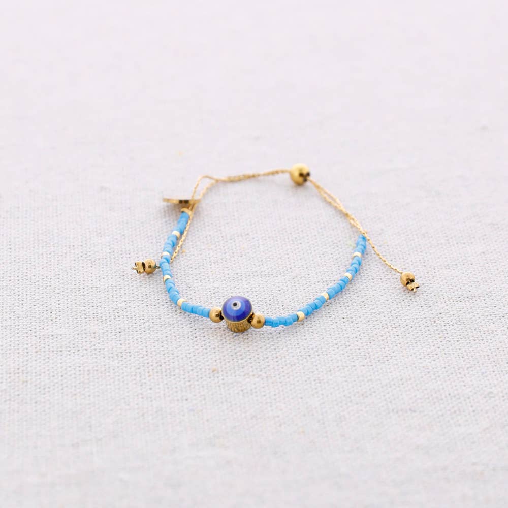 Sonata - Wholesale Snap Jewelry - Steel Macrame Bracelet Miyuki Beads Turkish Eye1