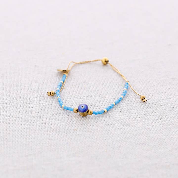 Sonata - Wholesale Snap Jewelry - Steel Macrame Bracelet Miyuki Beads Turkish Eye1