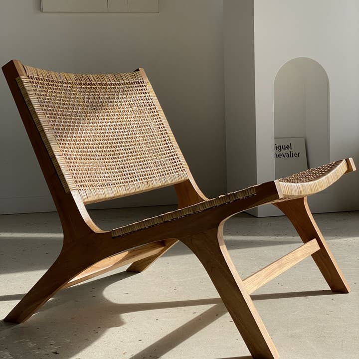 Office Objets - Wholesale Chair - Reclined chair in natural wood and woven rattan16