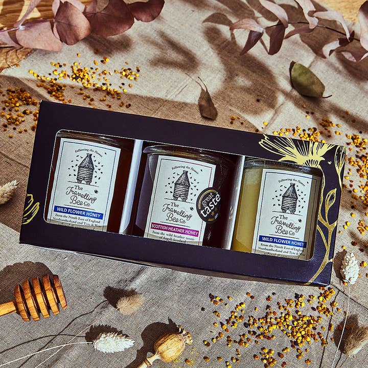 Finest British Selection of Natural Honey - 3 Jars 227g for wholesale by Travelling bee