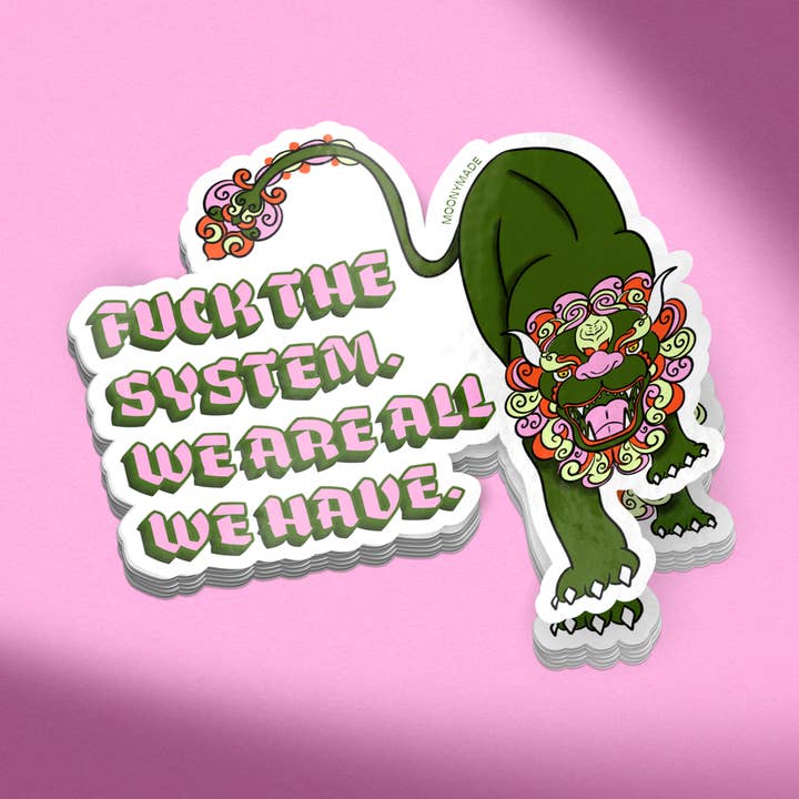 Sticker en vinyle "Fuck the System Fu Lion" pour la vente par Moonymade