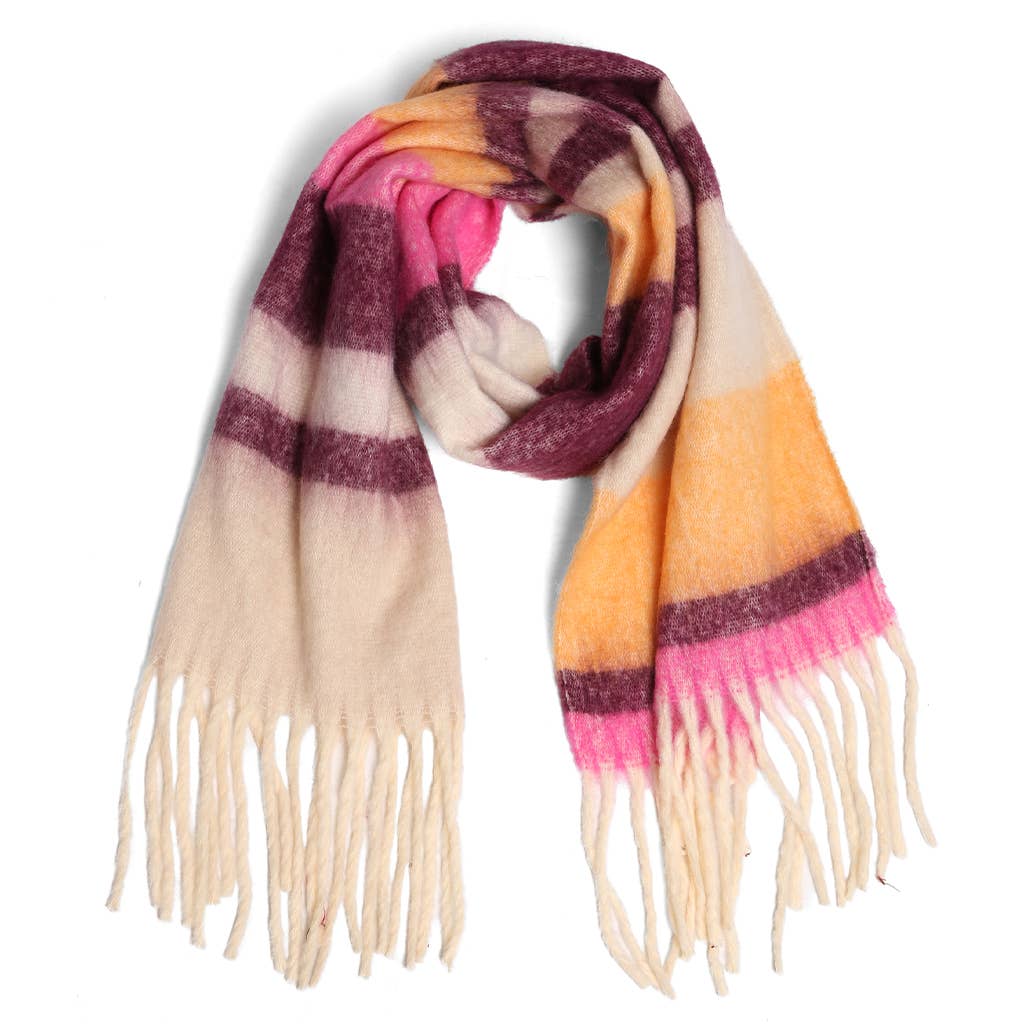 Fashion City - Wholesale Scarf - Unisex - Rainbow Color Striped Chunky Oblong Scarf Shawl2