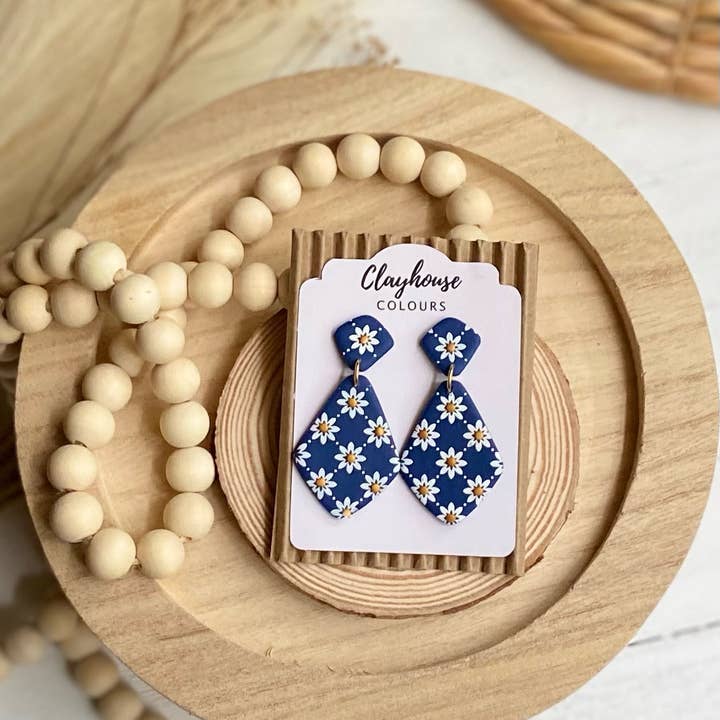 Clayhouse Colours - Wholesale Dangle Earrings - Navy & Gold Clay Earrings