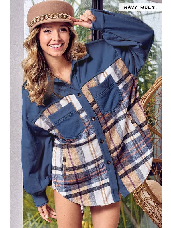 Vanilla Monkey - Wholesale Shirt Jacket/Shacket - Women's - Vintage Plaid Contrast Oversized Fleece Jacket2