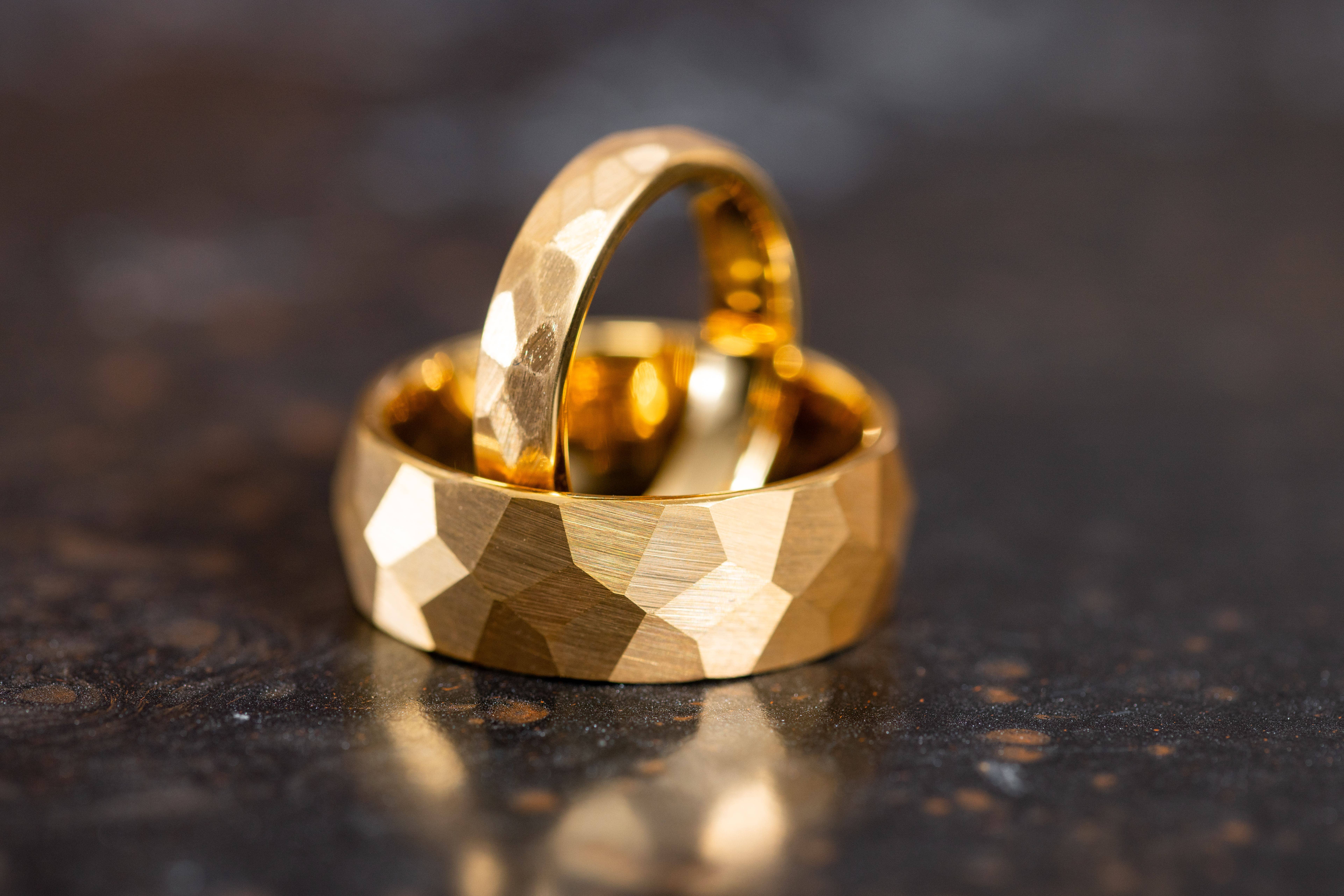 AxBands - Wholesale Wedding Band/Ring - 18k Hammered Gold Tungsten Ring, Gold Dome Wedding Band1