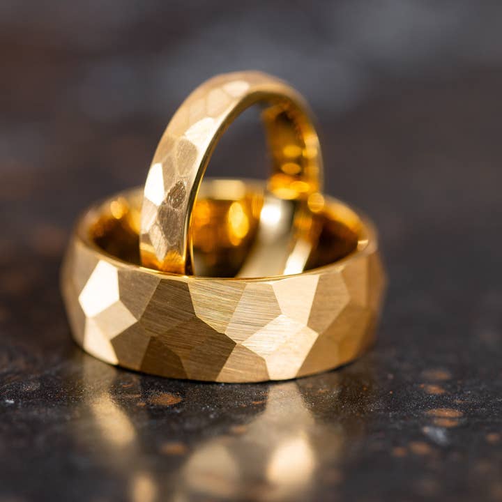 AxBands - Wholesale Wedding Band/Ring - 18k Hammered Gold Tungsten Ring, Gold Dome Wedding Band1