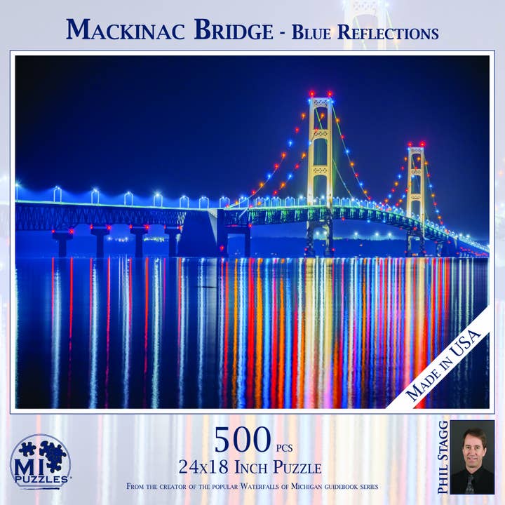 Mackinac Bridge - Blue Reflections - 500 Piece Puzzle for wholesale by Phil Stagg Photography
