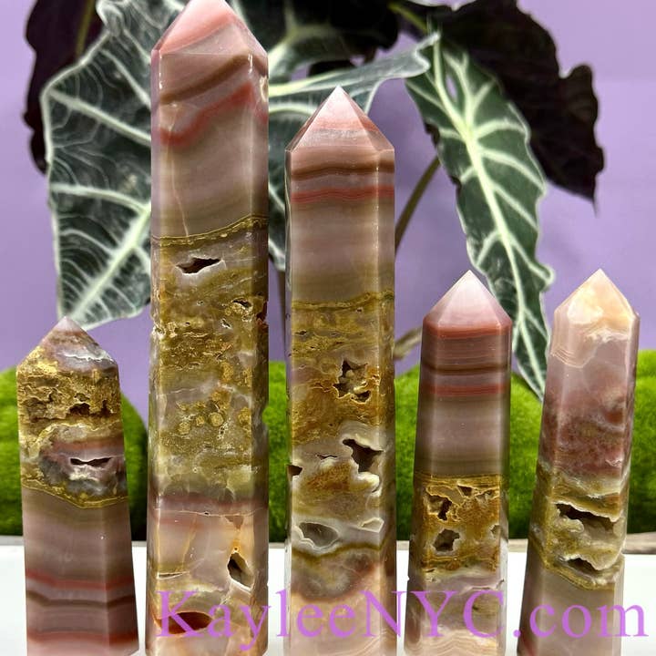 KayleeNYC - Wholesale Spiritual Stone/Crystal - 4-5 PCs large Natural Pink Onyx Banded Agate Obelisk Tower
