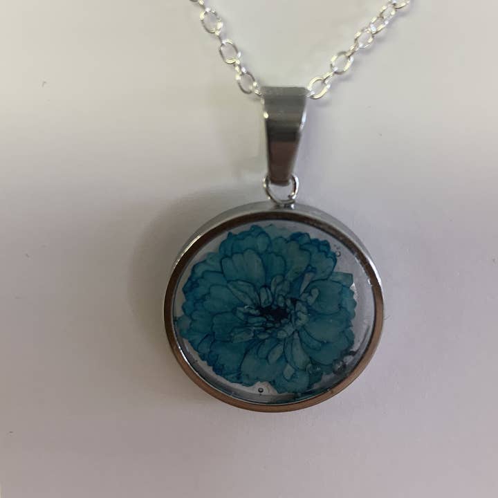 Silver Resin Blue Flower Necklace for wholesale by Charlmaysllc