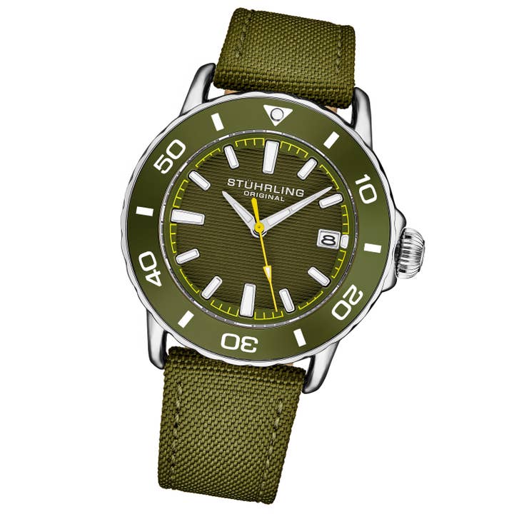 Stuhrling – Großhandel Armbanduhr – Herren – Explorer Quartz 40 mm Taucheruhr - Grünes Gehäuse und Armband
