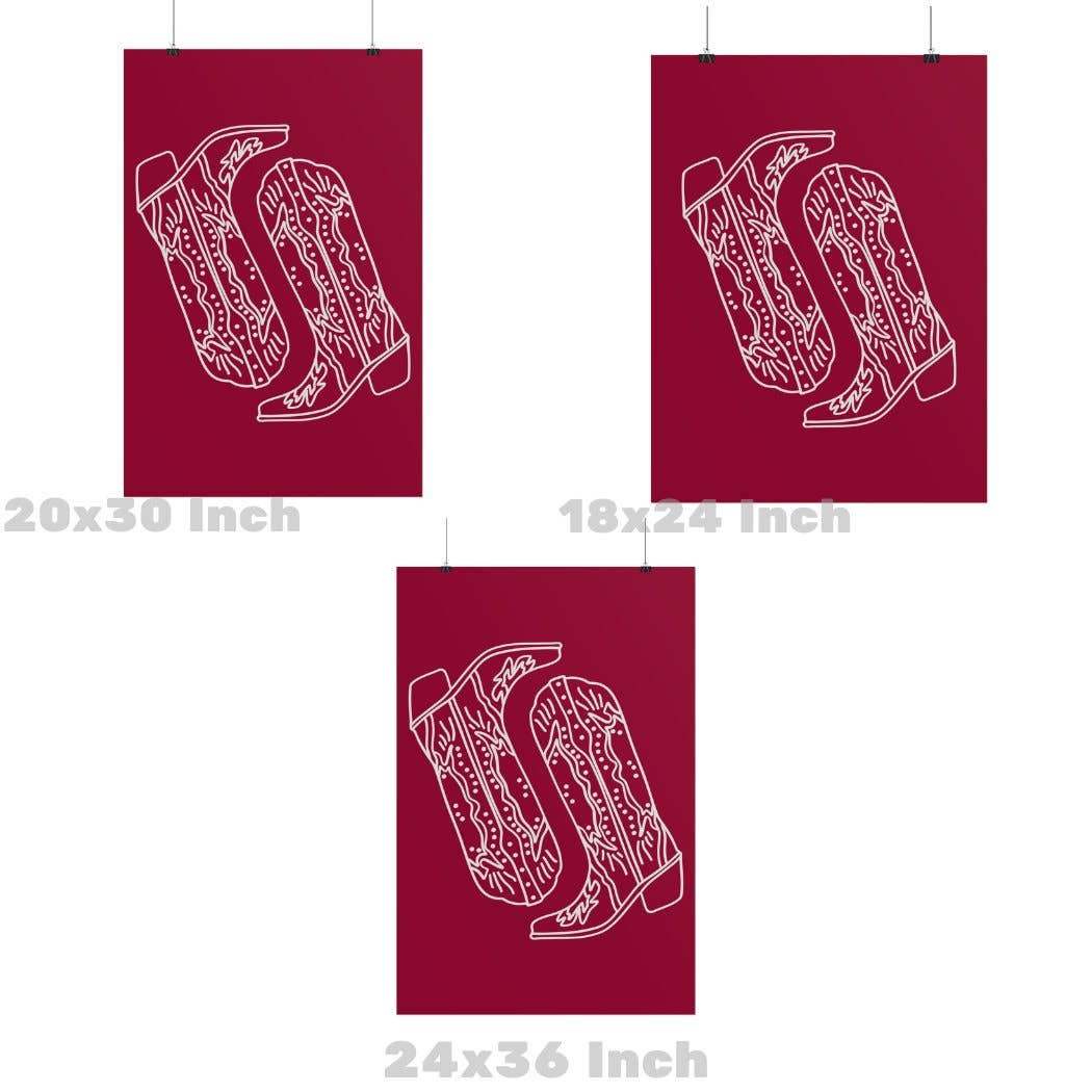 Honey Coast Print Co. - Wholesale Art Print - Deep Cherry Red Cowboy Boots Wall Art Print2