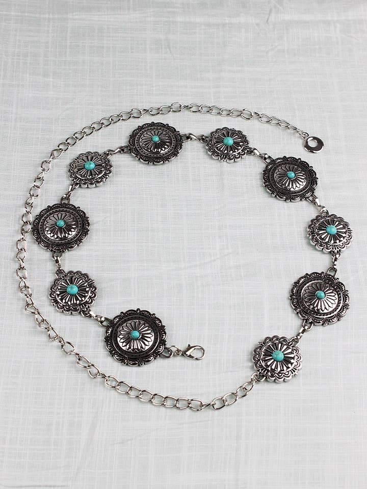 Westerse Stijl Riem - Antiek Brons met Turkoois Stenen voor wholesale door Leto Accessories