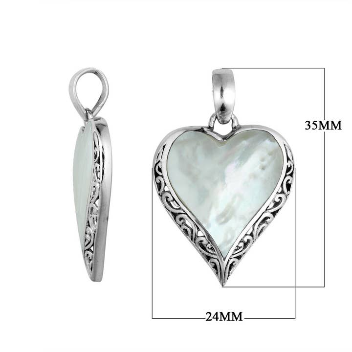 Bali Designs – Großhandel Individueller Charm/Anhänger – AP-6196-MOP Sterling Silber Herzform Anhänger mit Perlmutt