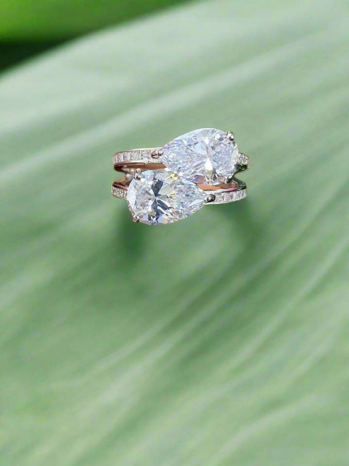 Anillo Elegante de Doble Piedra Preciosa para venta al por mayor de By lilly Paris