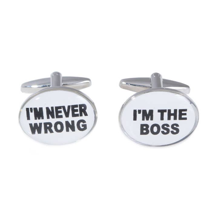 Rhodium Plated Im The Boss and Im Never Wrong Cufflinks for wholesale by BeyBerk International