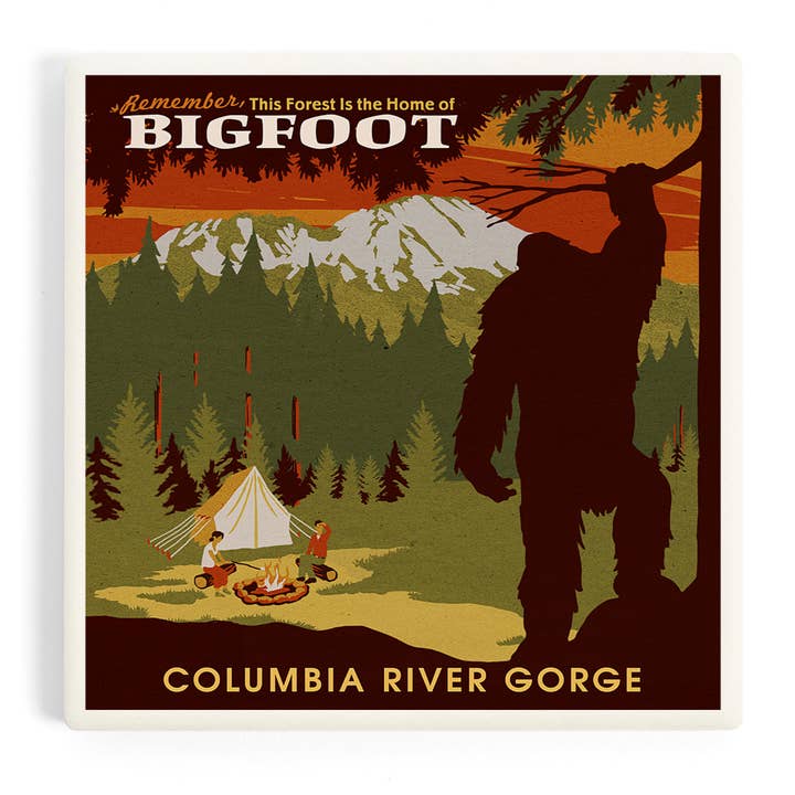 CERAMIC COASTER Columbia River Gorge, Home of Bigfoot for wholesale by Lantern Press