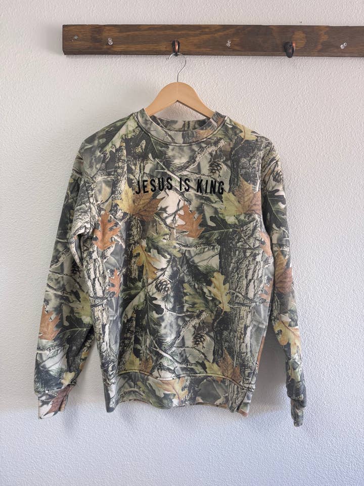 Jesus is King Camo Crewneck for wholesale by On the Cuff