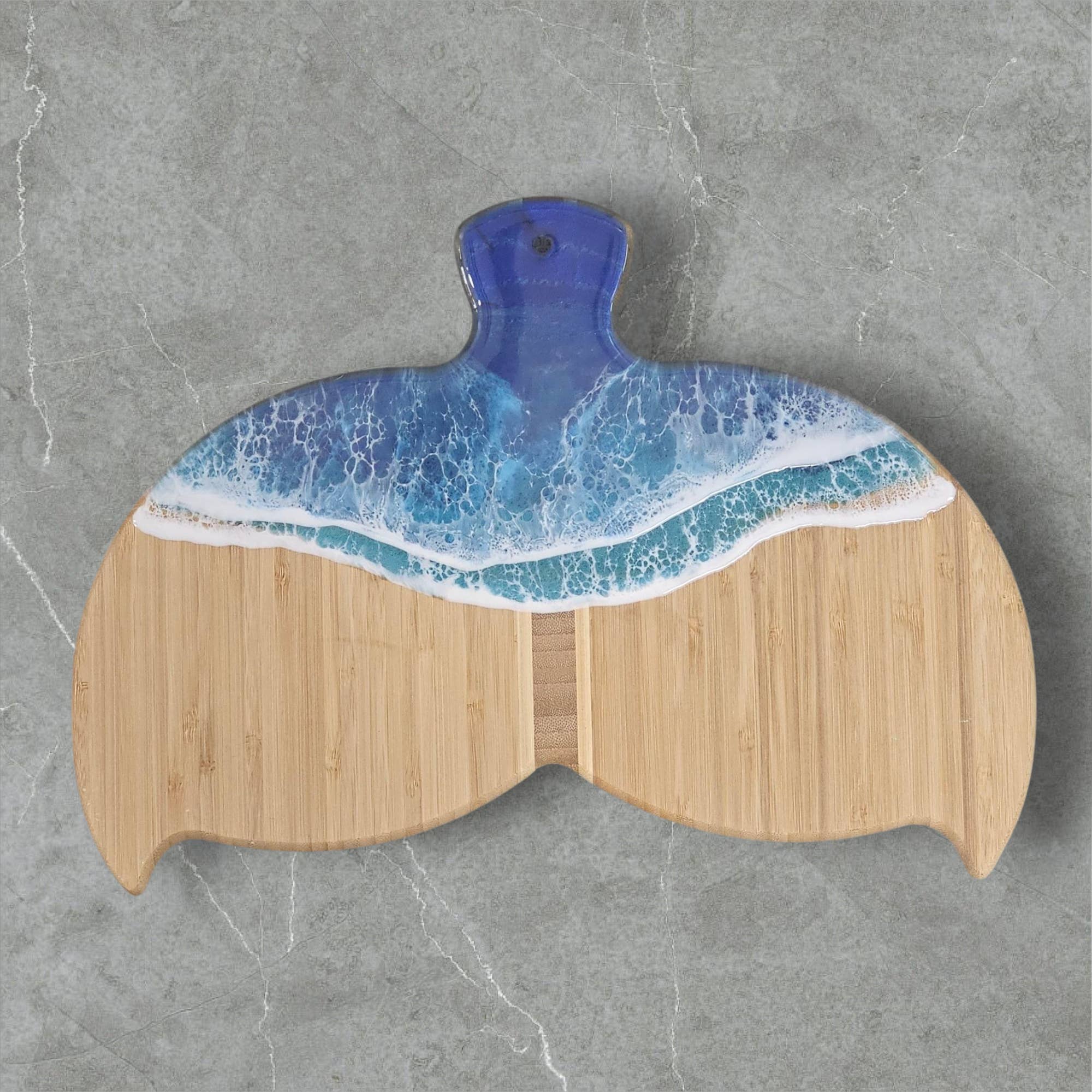Resin Whale Tail Bamboo Cutting Board Coastal Kitchen Decor for wholesale by Gulf Coast Custom