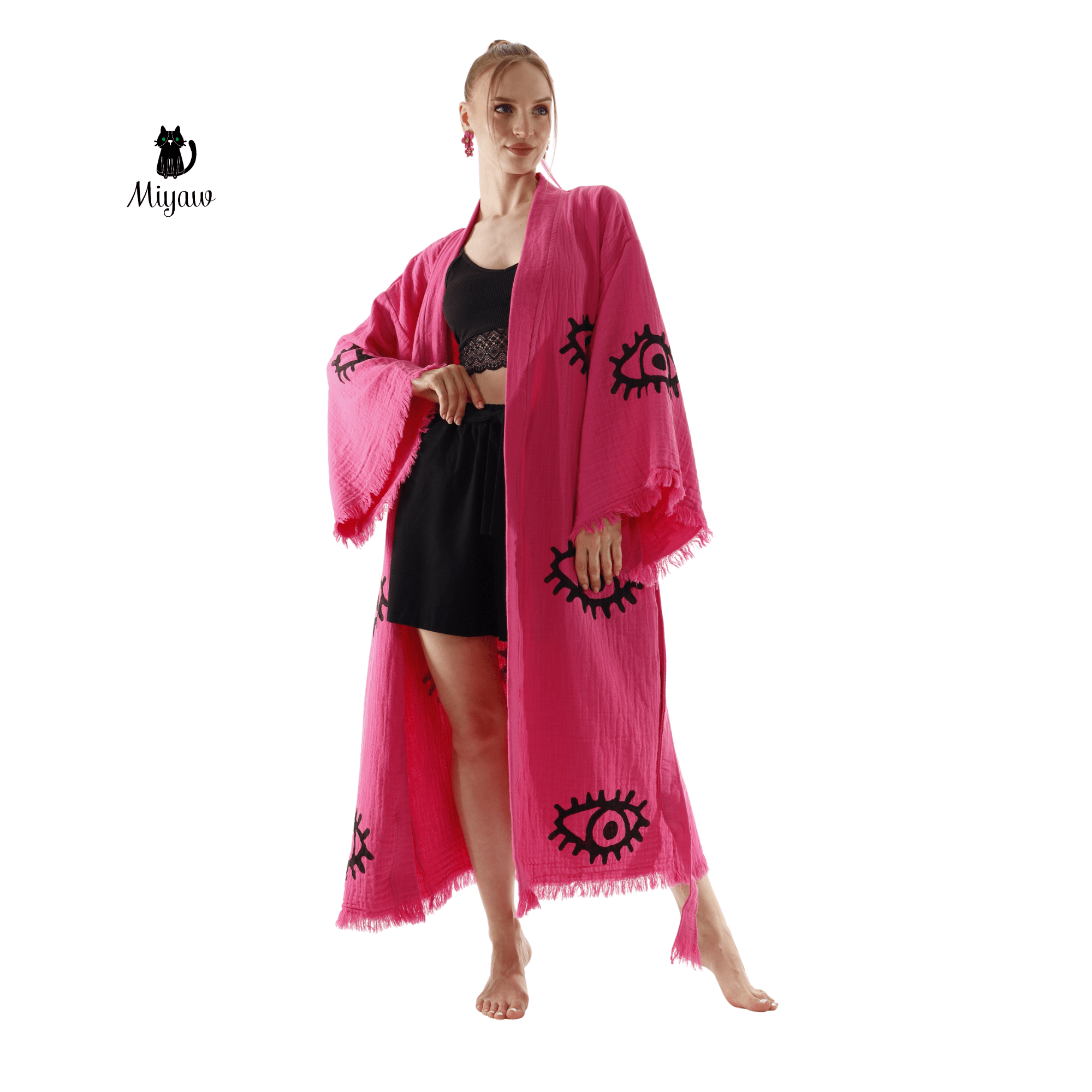 Evil Eye Pink Swim Caftan Cover Up – Organic Cotton for wholesale on Faire3