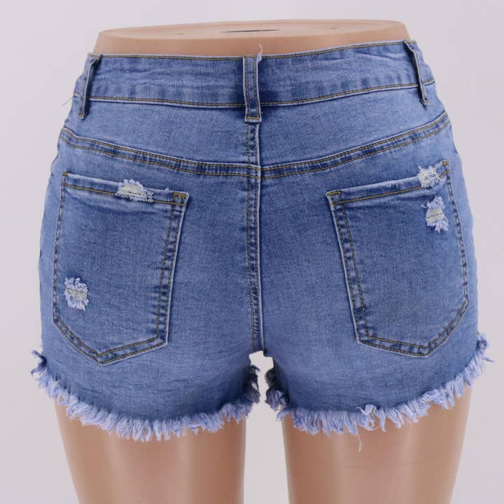 Lighter Blue New Slim Washed Women's Denim Hole Shorts for wholesale on Faire