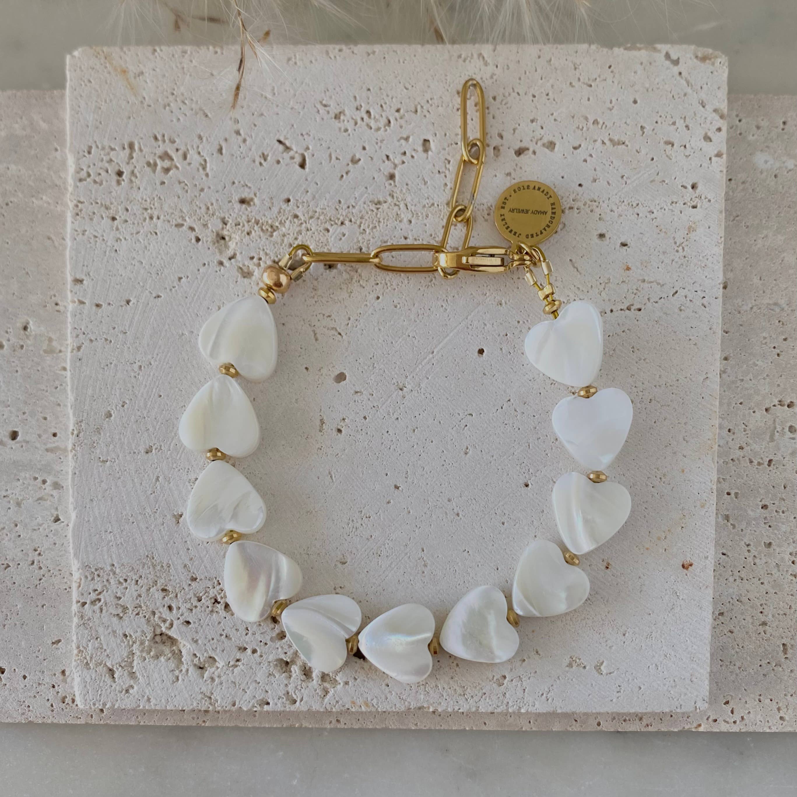 Amady Jewelry - Wholesale Beaded Bracelet - Heart Shaped Pearl Shell Bracelet 18k gold plated2