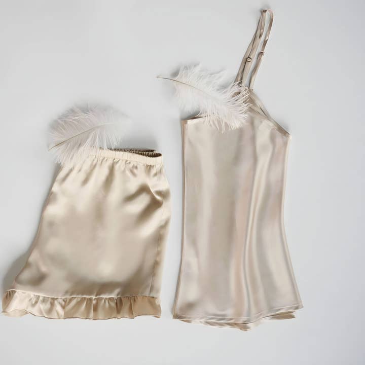 Adore By Michelle Mura Sleepwear - Wholesale Sleepwear Set - Women's - Heavenly Ruffle cami Satin Sleepwear Bridesmaid loungewear