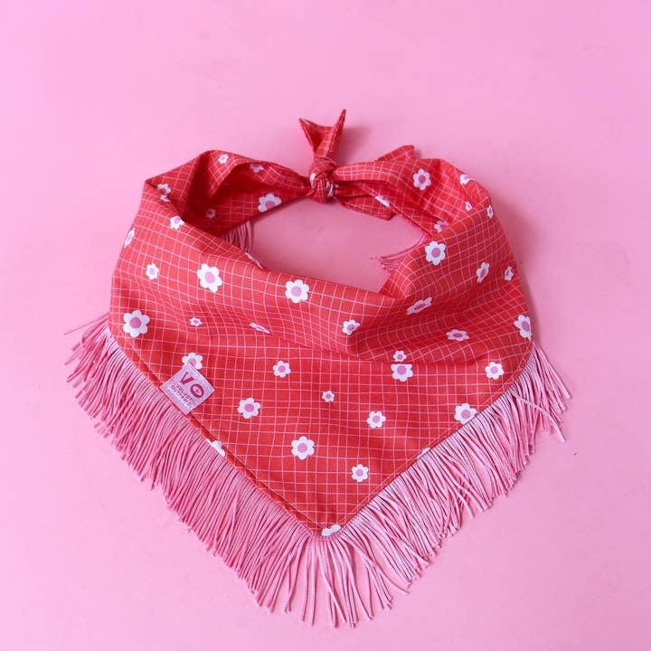 Velvet Outlaw - Wholesale Pet Bandana - Dog - Valentines Groovy Floral with Pink Fringe Dog Bandana