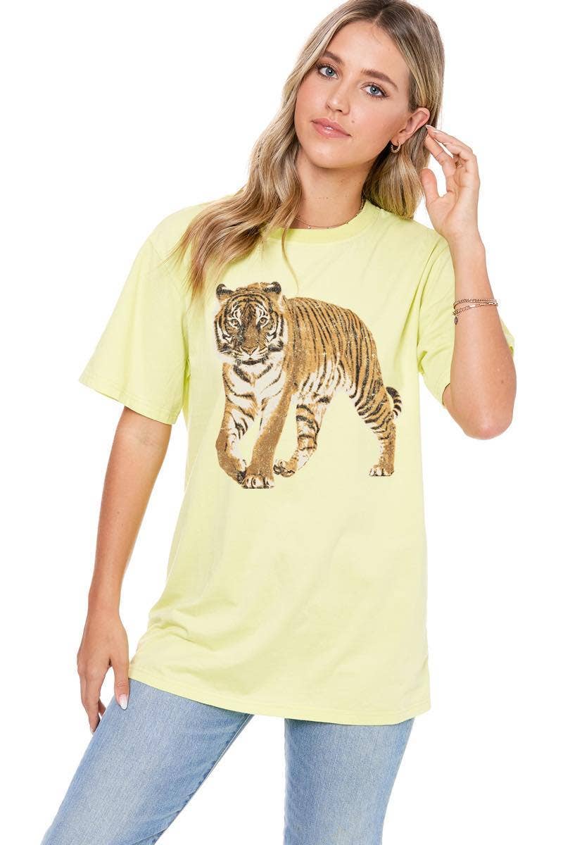 Foryeri - Vente T-shirt sérigraphié – femme - Haut à col rond avec graphique de tigre vintage1