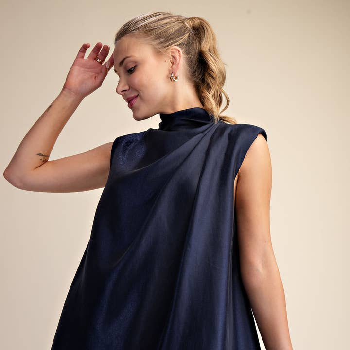 Glam - Wholesale Dress - Women's - Sleeveless Shoulder Pad Gathered Detail Mini Dress1