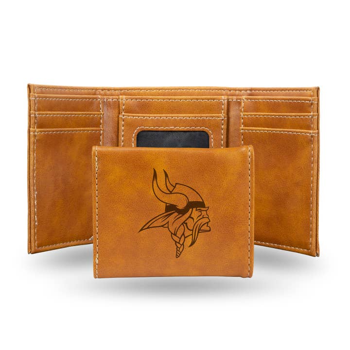Minnesota Vikings Laser Engraved Trifold Wallet, Brown for wholesale by Rico Industries