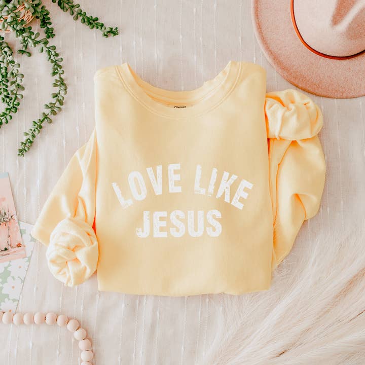 Verita Culture - Wholesale Graphic Sweatshirt - Women's - Love Like Jesus Christian inspirational Garment Dyed Comfort Colors Sweatshirt (2 lines)3
