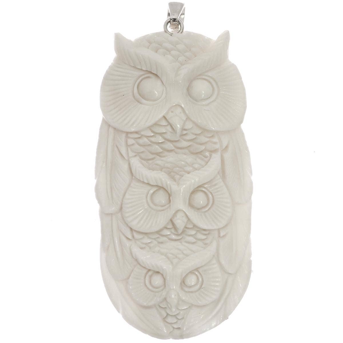 FifiRose - Wholesale Pendant/Charm Necklace - 925 silver owl trio wisdom bison bone hand carving sterling pendant, 3 3/4"1