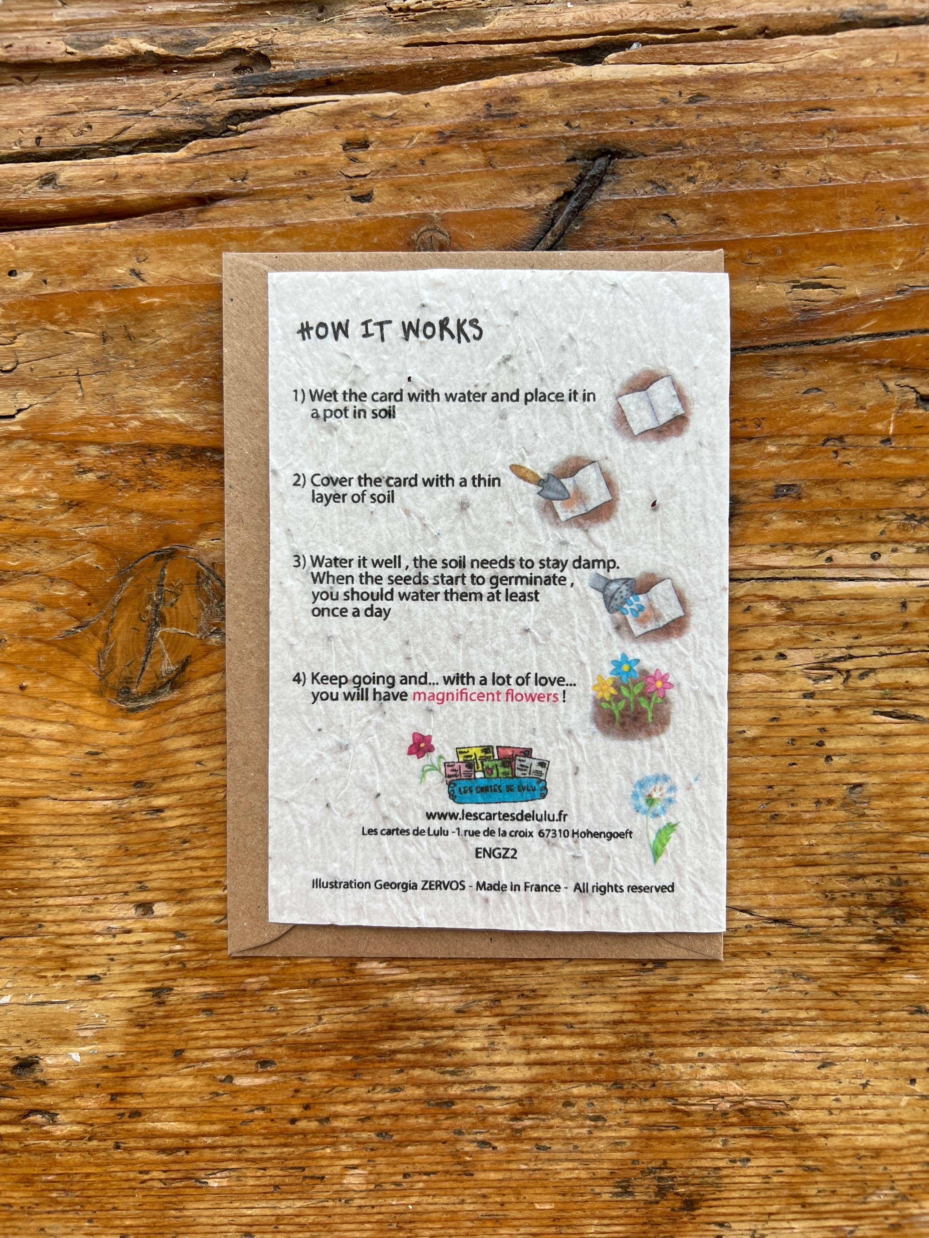 Les cartes de Lulu - Wholesale Love Card - “Heart of Flowers” seeded planting card in English1