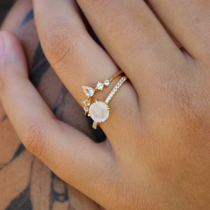 Vivian Grace Jewelry - Wholesale Single Stone/Solitaire Ring - Ava Moonstone & Topaz Ring Set20