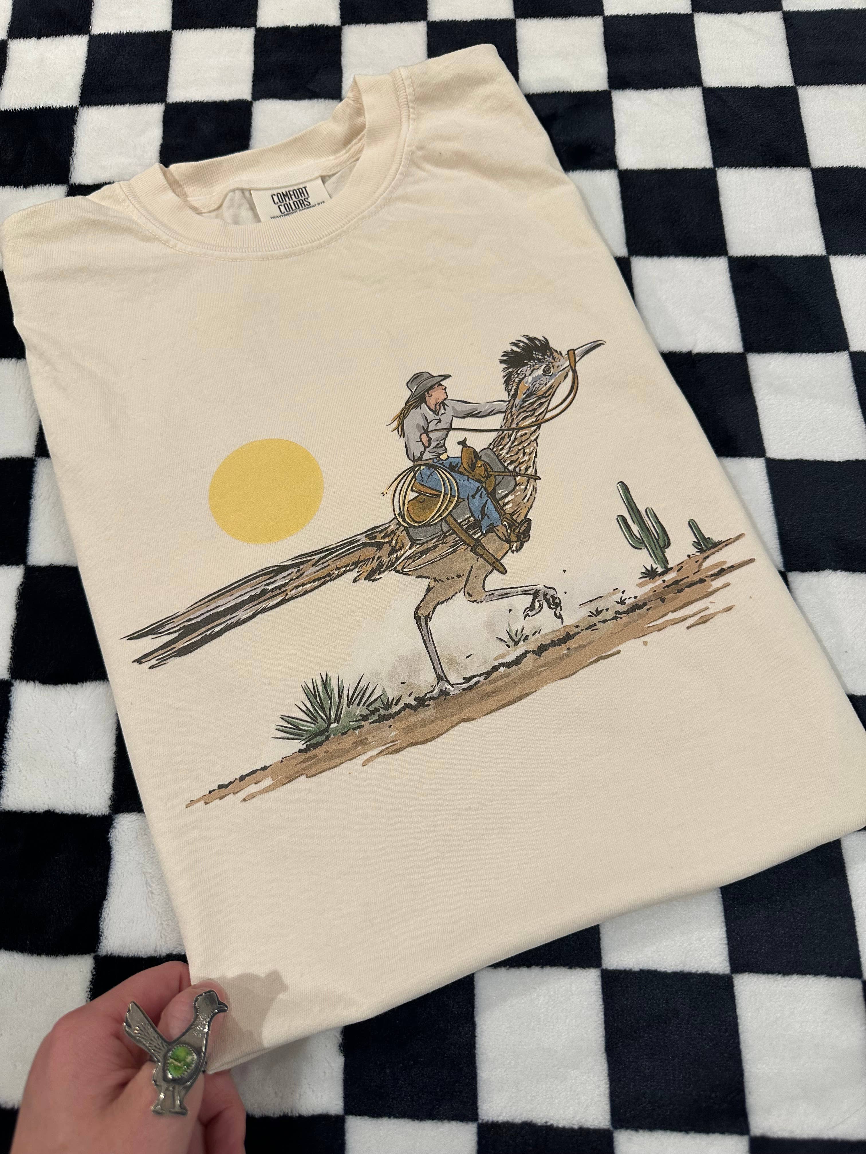 The Branded Blue Roan - Wholesale T-Shirt (Graphic) - Women's - Cowgirl Roadrunner - Cream Graphic Tee (comfort colors)