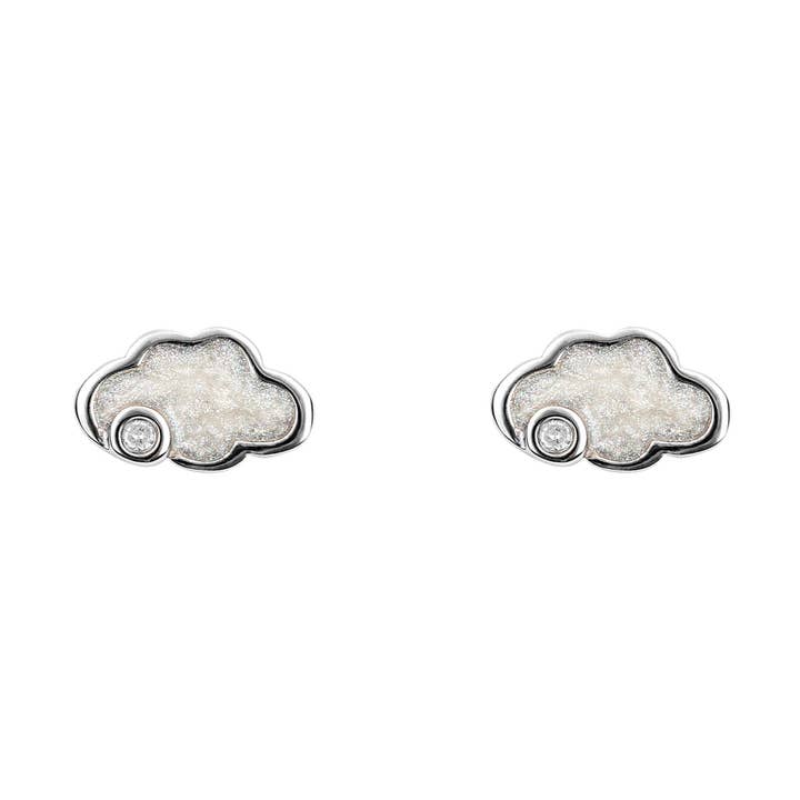 Clous d'oreilles à tige en forme de nuage en émail nacré avec diamant pour la vente par Gecko Jewellery