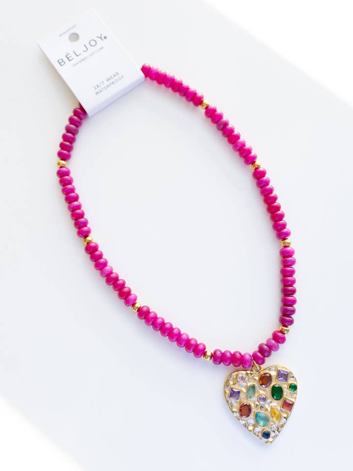 Perlenkonfetti-Herz-Halskette - Fuchsia für den Großhandel von BELJOY